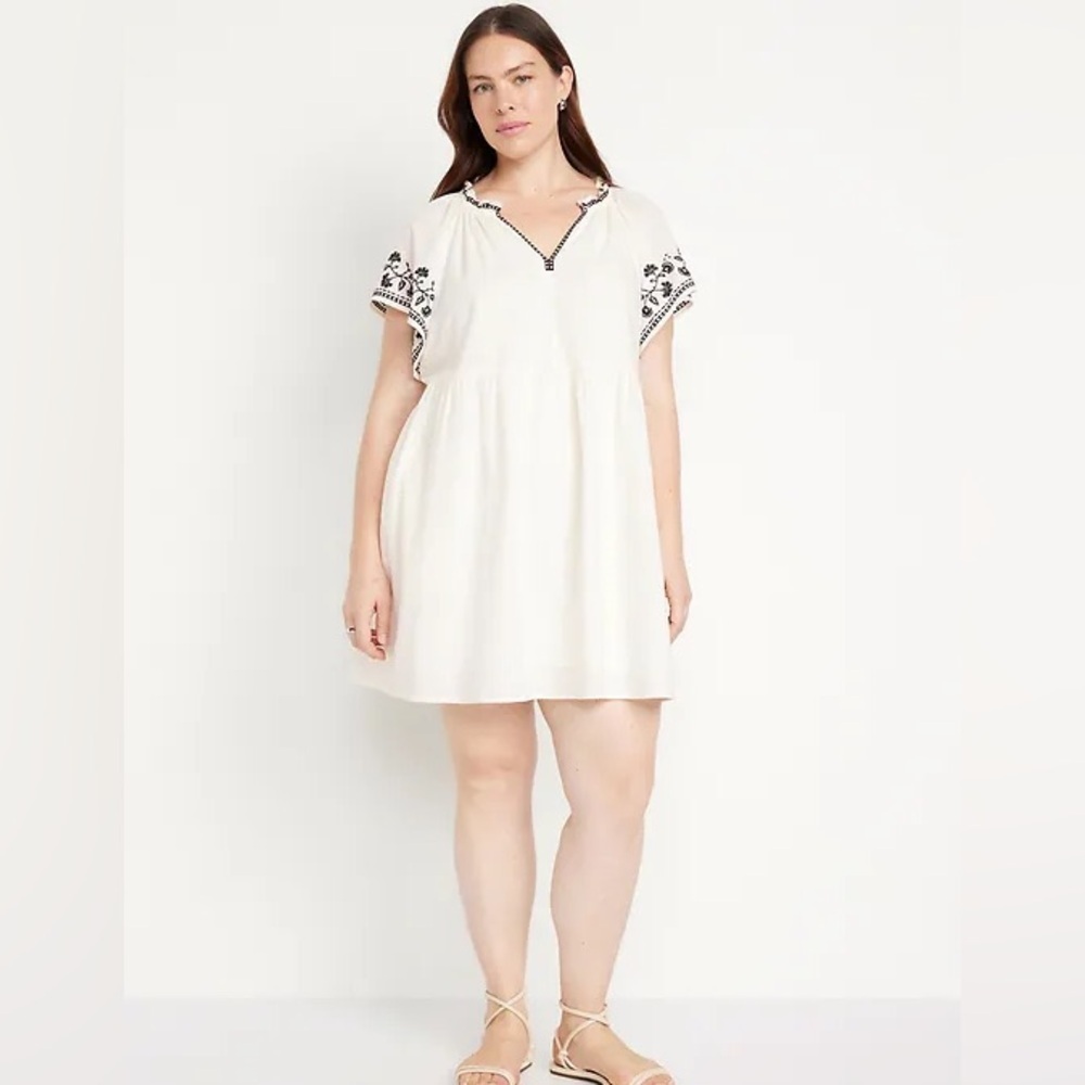 Old Navy Cream Mini Dress with Black Embroidery